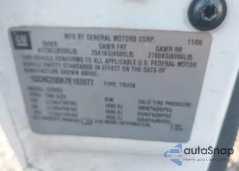 2007 Chevrolet Silverado C2500 Heavy Duty z USA, uszkodzony, nr VIN 1GCHC29D67E183977